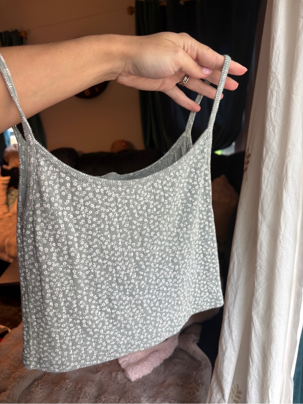 Brandy Melville sage green floral skylar baby cami tank top
